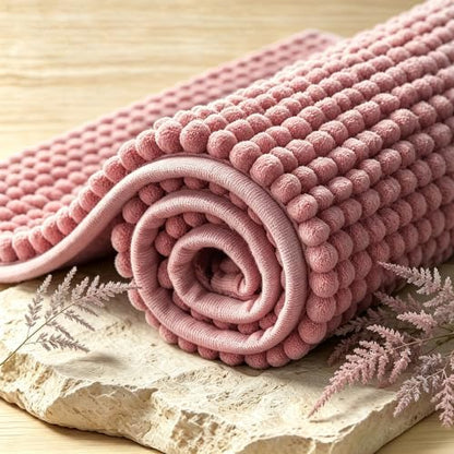 SUBRTEX Bathroom Rugs, 24" x 36" Chenille Bath Rug Soft Short Plush Bath Mat Soft Shower Mat Water Absorbent Shower Mat Quick Dry Machine Washable, Pink