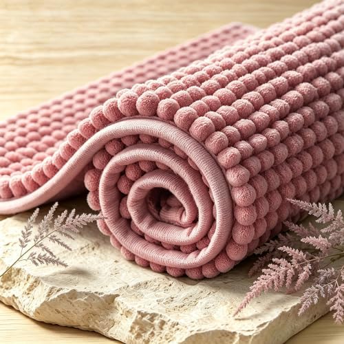 SUBRTEX Bathroom Rugs, 24" x 55" Chenille Bath Rug Soft Short Plush Bath Mat Soft Shower Mat Water Absorbent Shower Mat Quick Dry Machine Washable, Pink