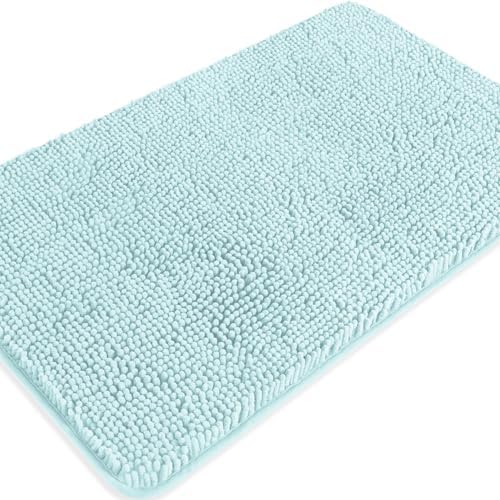 Aqua Bathroom Rugs – Absorbent and Washable Bath Mat, Non-Slip, Thick Soft Chenille Bath Rugs for Bathroom Floor, Shower, Sink - 20" x 32"