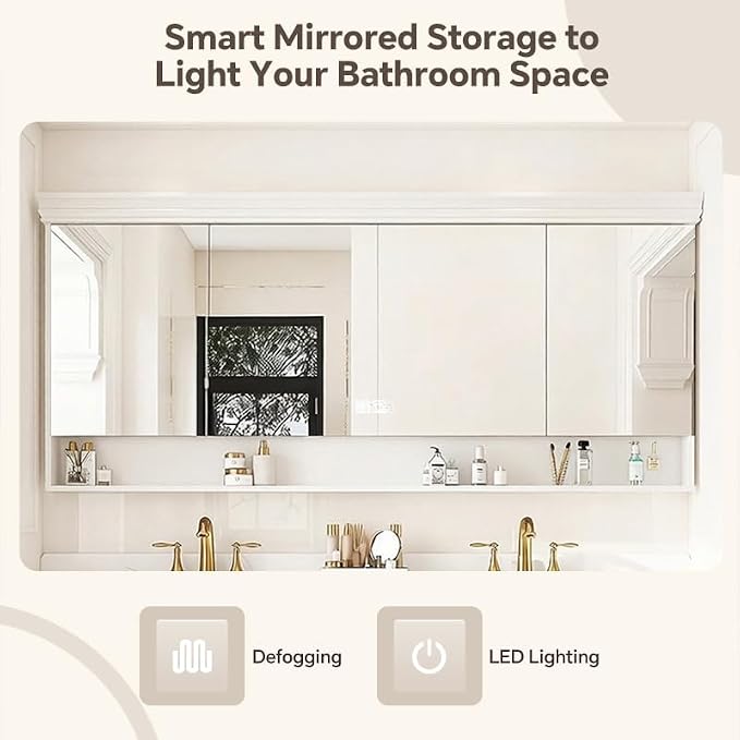 48-92IN Single/Double Sink Bathroom Vanity, Defogging Smart Mirror, Modern American Free Standing Vanity with Bathroom Cabinet