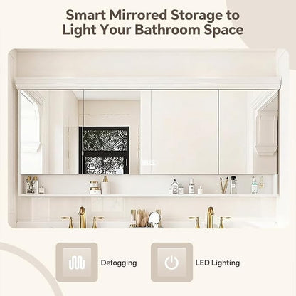 48-92IN Single/Double Sink Bathroom Vanity, Defogging Smart Mirror, Modern American Free Standing Vanity with Bathroom Cabinet