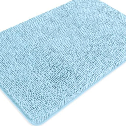 Light Blue Bathroom Rugs – Absorbent and Washable Bath Mat, Non-Slip, Thick Soft Chenille Bath Rugs for Bathroom Floor, Shower, Sink - 24" x 36"