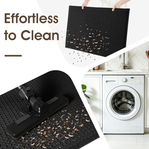 ACCUMTEK Memory Foam Bath Mat, Ultra Soft Absorbent Waffle Bathroom Rugs, Super Non-Slip PVC Backing Bath Rug Quick Dry, Machine Washable Rug for Tub, Shower, Home Decor Accessory, 24" x 17", Black