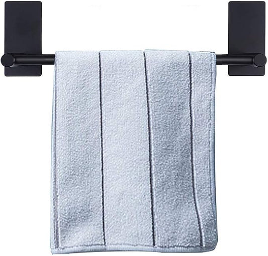 NearMoon Self Adhesive Bathroom Towel Bar- Stainless Steel Bath Wall Shelf Rack Hanging Towel Stick On Sticky Hanger Contemporary Style, NO Drilling (1 Pack, Matte Black, 9-Inch Towel Rack)