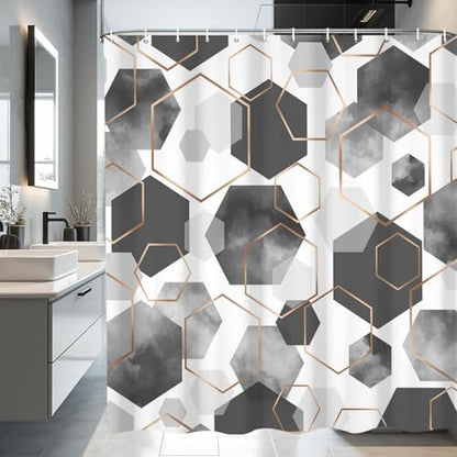 deFouliao Grey Modern Shower Curtain Geometric Grid Art Abstract Waterproof Bathroom Curtain for Bathtub Home Hotel Decor, Washable with Hooks, 72x72 Inch