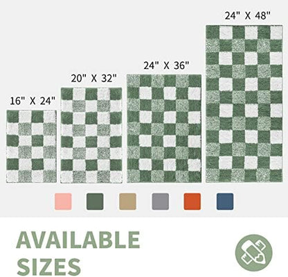 CozeCube Checkered Bath mats for Bathroom Non Slip, Plush Shaggy Bath Rugs for Bathroom Washable, Buffalo Plaid Bath mat, Sage Green, 47" x 24"
