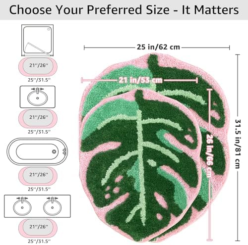 Large Monstera Bath Mat 31.5"X25",Cute Leaf Bathroom Rug,Non Slip Bath Mat
