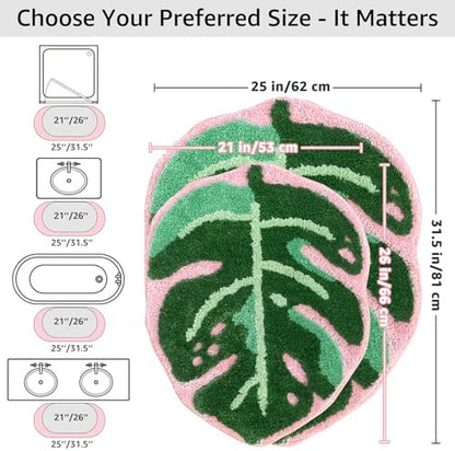 Sisher Monstera Bath Mat Cute Leaf Bath Mat Non Slip Soft Bathtub Mat
