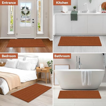 Bcoimo Bath Rug Mat,48x24 Extra Soft Burnt Orange Long Bathroom Runner Rug