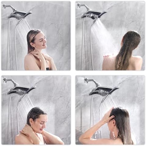 BRIGHT SHOWERS High Pressure Dual Shower Head Combo, Handheld Showerhead Rainfall Shower Head Combo with Black Face, 60 Inch Long Stainless Steel Shower Hose, Chrome (Pack of 2)