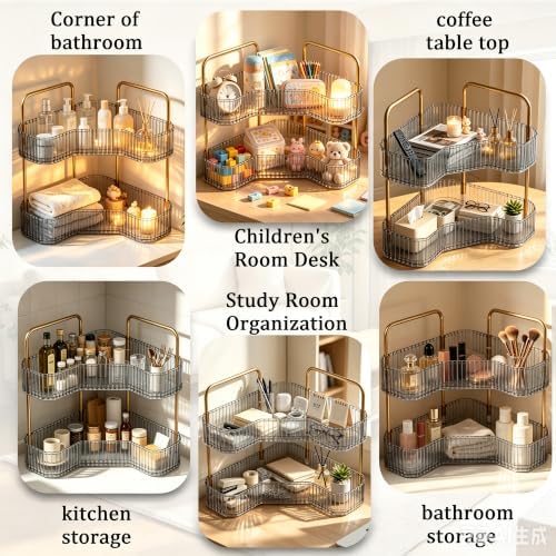 2-Tier Corner Bathroom Organizer, Skincare Vanity Counter Shelf Grey