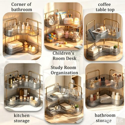 2-Tier Corner Bathroom Organizer, Skincare Vanity Counter Shelf Grey