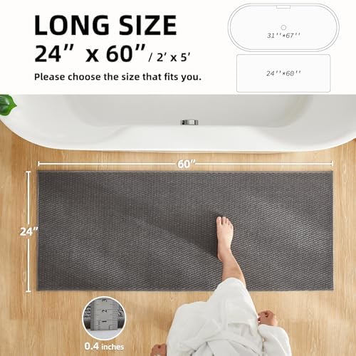 TYUU Bathroom Runner Rug, Long Bath Mat Washable Thin Quick Dry Low Pile Bathroom Runner Rugs 24 x 60 Non Slip, Dark Grey 24"x60"