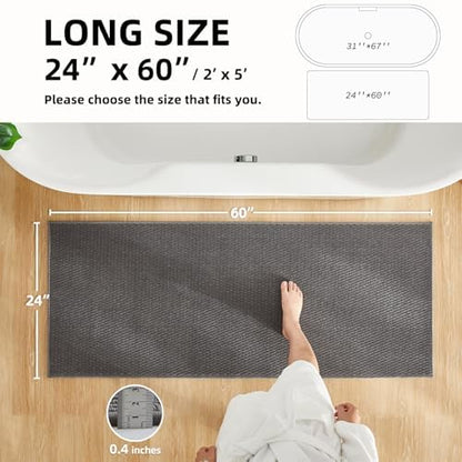 TYUU Bathroom Runner Rug, Long Bath Mat Washable Thin Quick Dry Low Pile Bathroom Runner Rugs 24 x 60 Non Slip, Dark Grey 24"x60"