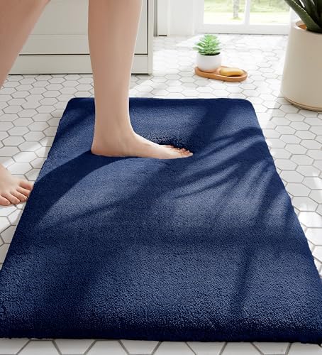 MINIDEAR Bathroom Rugs 36x24 Navy Blue - Thick Memory Foam Bath Mat, Ultra Soft & Plush Fluffy, Non-Slip, Quick Dry, Absorbent Washable Floor Microfiber Mat for, Tub, Home Decor Accessories