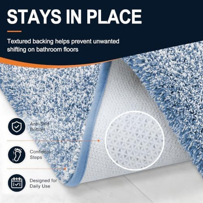 OLANLY Microfiber Soft Bathroom Rugs Mats 47x20, Cornflower Blue and White