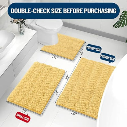 Grandaily Chenille Striped Bathroom Rugs 24x16, Extra Thick and Absorbent Bath Mats, Non-Slip Soft Plush Shaggy Shower Carpet, Machine Wash Dry, Bath Rug for Bathroom, (Small, Yellow)