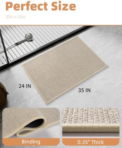 PADOOR Non-Slip Bath-Mats, Rubber-Backing Braided Absorbent Bathroom Mat Machine Washable Thin Bathroom Rugs Fit Under Door Quick Dry Bath Rugs for Floor, 24''x35'' Light Beige