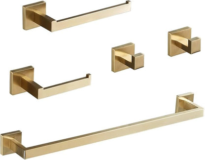 Bathroom Hardware Set 24-Inch Towel Bar,2pcs Towel Hook,Toilet Paper Holder,Hand Towel Holder Stainless Steel Brushed Gold Bathroom Accessories GTS3190BG | SUS304 Stainless Steel,finished by Brushed Gold