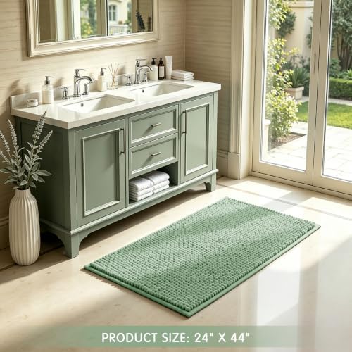 SUBRTEX Bathroom Rugs, 24" x 44" Chenille Bath Rug Soft Short Plush Bath Mat Soft Shower Mat Water Absorbent Shower Mat Quick Dry Machine Washable, Sage Green