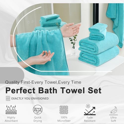 8 Piece Bath Towel Set |2 Oversized Large Bath Sheet,2 Hand Towels,4 Washcloths| Ultra Soft Cozy Bath Towel Set for Bathroom Hotel Gym Spa,Highly Absorbent & Quick Dry Bathroom Towel Collections,Teal