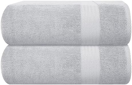 GLAMBURG Premium Cotton Oversized 2 Pack Bath Sheet 35x70-100% Pure Cotton - Ideal for Everyday use - Ultra Soft & Highly Absorbent - Machine Washable - Light Grey