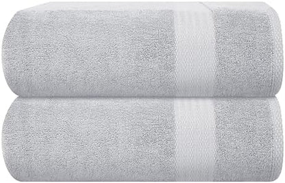 GLAMBURG Premium Cotton Oversized 2 Pack Bath Sheet 35x70-100% Pure Cotton - Ideal for Everyday use - Ultra Soft & Highly Absorbent - Machine Washable - Light Grey