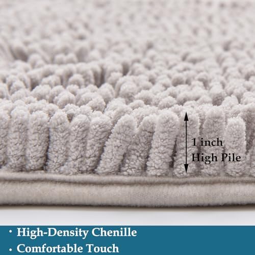 Bathroom Rugs Set 2 Piece Bath Mats Non Slip for Bathrooms, Thick Soft Chenille Rug Set, Bathtub Mats, Ultra Absorbent Bath Carpet, Shaggy Floor Mat, Ashy Grey, 20"x32" & 16"x24"