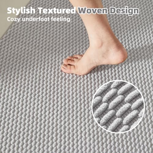 TYUU Bathroom Rugs Non Slip Washable, Super Absorbent Thin Bath Mat Quick Dry Low Pile Bathroom Rug, Light Grey 24"x47"