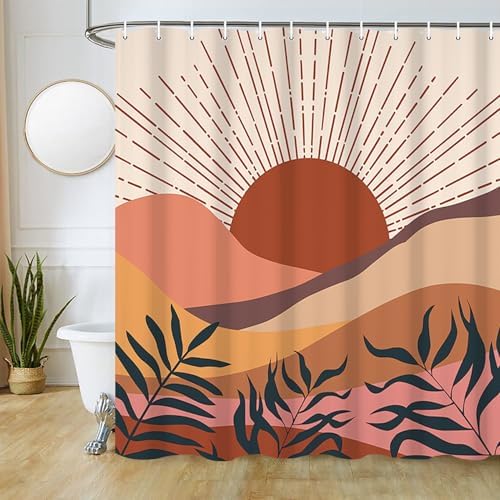 Boho Terracotta Shower Curtain for Bathroom 72x84 Inch
