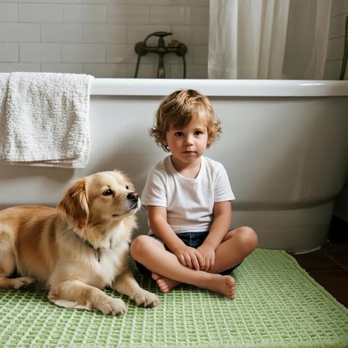 Triohero Waffle Bath Mat, Small Boho Bathroom Rugs Non Slip Washable, Ultra Soft Super Absorbent Quick Dry Farmhouse Bathroom Decor, 16" x 24", Pale Green