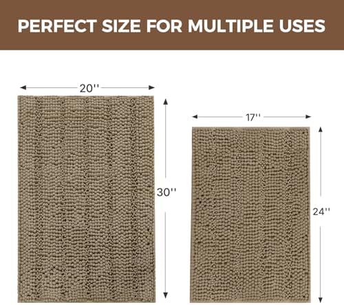 Bcoimo Bath Rugs Mat Set,2 Piece Non Slip Chenille Latte Bathroom Mat Sets
