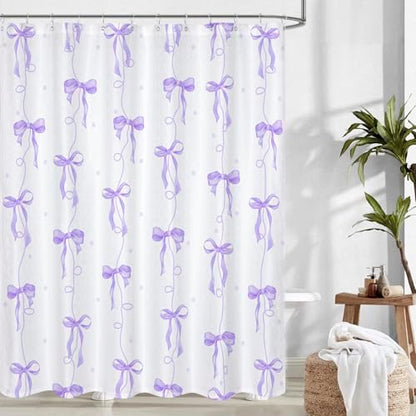 Purple Bow Shower Curtain for Bathroom Decor, Teen Girls Theme, 72x72In