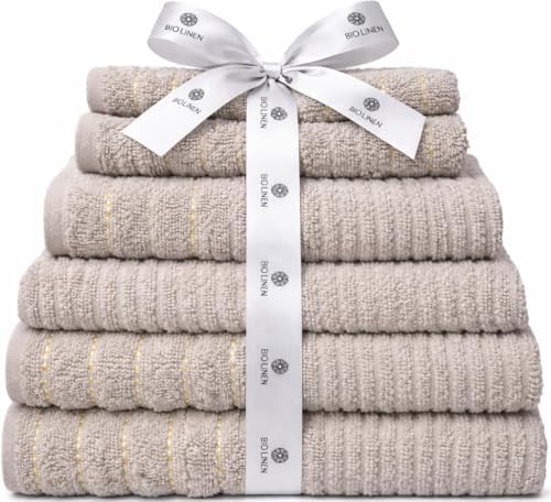 BIOLINEN Dove 6 Piece Towel Set, 2 Bath Towels 2 Hand Towels 2 Washcloths, 100% Cotton Soft Absorbent Towel Sets for Bathroom Home Gym Spa Travel