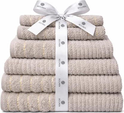 BIOLINEN Dove 6 Piece Towel Set, 2 Bath Towels 2 Hand Towels 2 Washcloths, 100% Cotton Soft Absorbent Towel Sets for Bathroom Home Gym Spa Travel