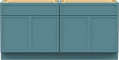 Vanity Art 66 Inch Bathroom Vanity Base Cabinet Double Sink Top (Without Sink), Soft Closing Door, Storage Unassembled Cabinet, Green, 2ea 33 Inch Cabinet Combo