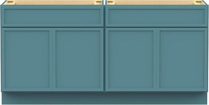 66 Inch Bathroom Vanity Base Only, Double Vanity Cabinet with Soft Closing Door, 2ea 33 inch Cabinet, Without Top,Green