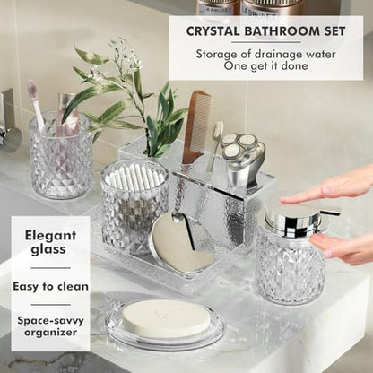 Bathroom Accessories Set - 20PCS Glass Bathroom Set with Shower Curtain and Rugs, Soap Dispenser, Soap Dish, Cup, Qtip Jar, Toothbrush Holder, Stylish & Functional Bath Decor for Home, Apartment