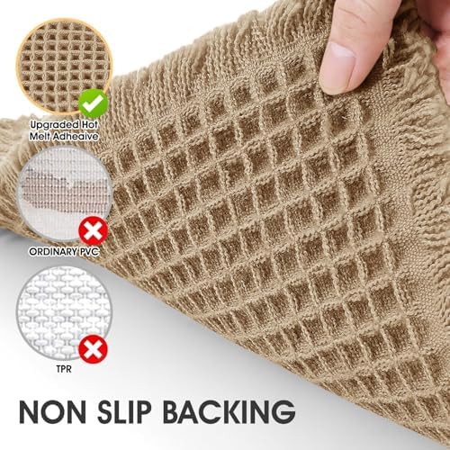 IM HOME Extra Large Waffle Bath Mat, Boho Bathroom Rugs Absorbent Non Slip, Ultra Soft Bathroom Mat, Machine Washable Knit Bath Rugs with Herringbones for Bathroom, Bedroom, Kitchen, 6'x2', Beige