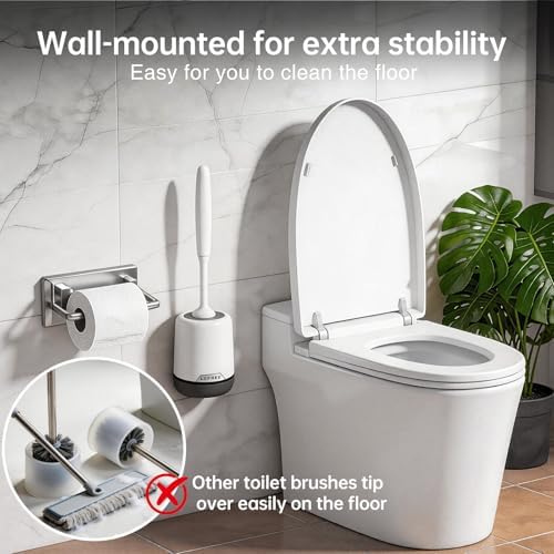 Lefree Silicone Toilet Brush and Holder Set with Ventilated Holder, Floor Standing & Wall Mounted Toilet Scrubber
