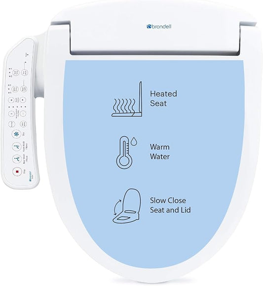 Brondell SE400-RW Swash SE400 Electric Bidet Toilet Seat With Heated Seat, Oscillating Stainless Steel Nozzle, Warm Air Dryer, Night Light, Gentle Close Lid, White Side Arm Control, Round