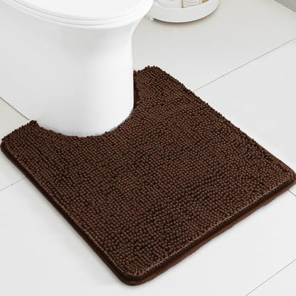 Brown Toilet Rug U Shaped – Absorbent and Washable Contour Bathroom Rugs for Toilet, Non-Slip, Thick Soft Chenille Contoured Bath Mat - 20" x 24"