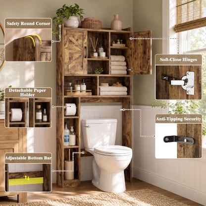 Farmhouse Over The Toilet Storage Cabinet with Barn Door, Reversible Side