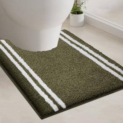 PURRUGS Bathroom Rug, Bath Mat, 20" x 24" U-Shaped, Olive Green