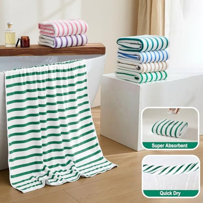 JML Microfiber Beach Towels, 4 Pack, 27" x 55", Cabana Stripe Green