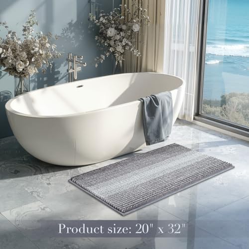 BSICPRO Bathroom Rugs, 20x32 Chenille Bath Mats, Stone Blue