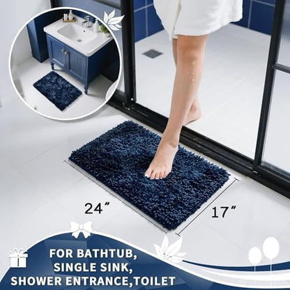 Yimobra Chenille Bathroom Rugs Non Slip, Extra Thick Soft Absorbent Bath Rug, Machine Washable Quick Dry Bath Mat for Bathroom Floor, Tub and Shower, Home Decor Accessories, 24x17, Blue