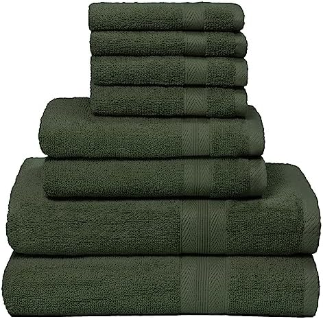 BOUTIQUO 8 Piece Towel Set 100% Ring Spun Cotton, 2 Bath Towels 27X54, 2 Hand Towels 16X28 and 4 Washcloths 13X13 - Ultra Soft Highly Absorbent Machine Washable Hotel Spa Quality - Olive Green