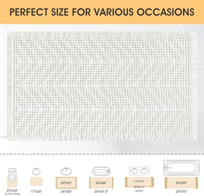 Upgrade Waffle Bath Mat, Boho Bathroom Rugs Absorbent Non Slip, Ultra Soft Bathroom Mat, Machine Washable Knit Bath Rugs with Herringbones for Bathroom, Bedroom, Kitchen, Shower, Tub, 36"x24", White