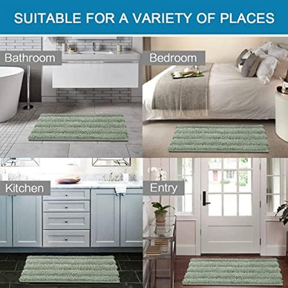 H.VERSAILTEX Bath Mats for Bathroom Non Slip Thick Chenille Striped Bath Rug Absorbent Fluffy Soft Shaggy Rugs Washable Dry Fast Plush Mats for Indoor, Bath Room, Tub - 17" x 24", Sage